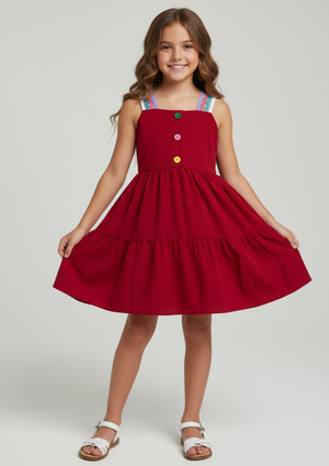 vestido Vermelho com Alças Coloridas