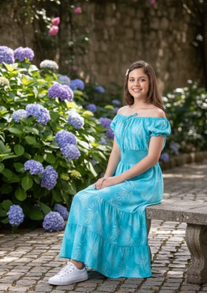 Vestido Longo Lastex Verde Água