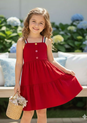 Vestido Infantil Vermelho com Alças Coloridas