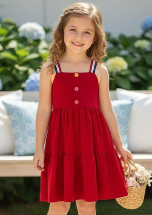 Vestido Infantil Vermelho com Alças Coloridas
