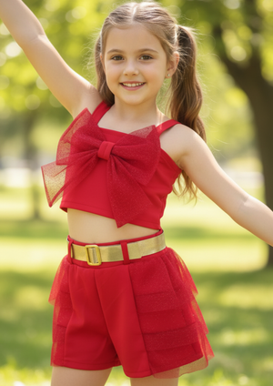 Conjunto Short Cropped com Laço Casual