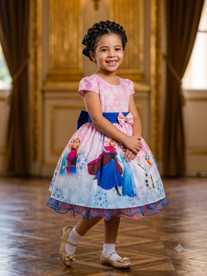 Vestido Infantil Temáticos da Gigi Frozen Rosa