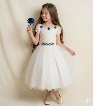 Vestido Lorenzetti Longo Off Detalhes Azul Marinho