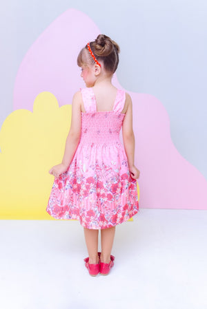 Vestido Floral Vermelho Rosa Pequena