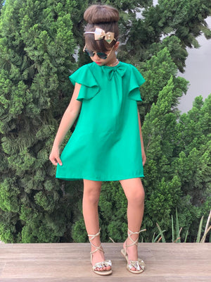 Vestido Infantil Viscolinho com Laço e Manga Borboleta