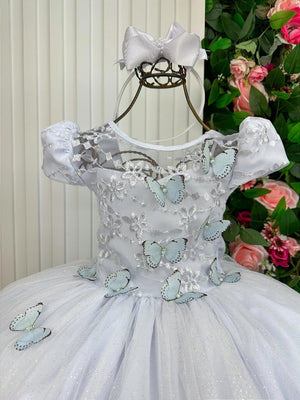 Vestido Vila Lele Longo Jardim Encantado Borboletas Branco