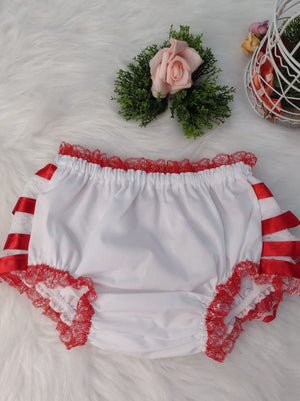 Calcinha Tecido em tricoline, renda e fitas de cetim