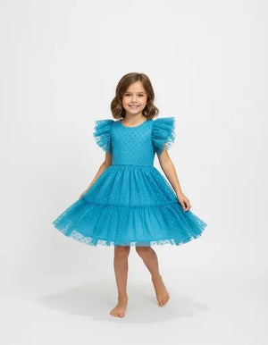 Vestido Infantil 2 Maria De Poa Azul Tiffany