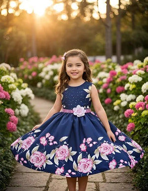 Vestido Infantil Miss Cherry Floral + tiara
