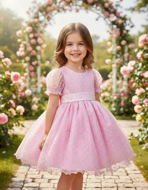 Vestido Mariê De Festa Bebê de Renda Rosa