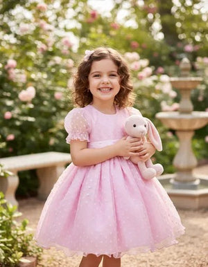 Vestido Mariê De Festa Bebê de Renda Rosa