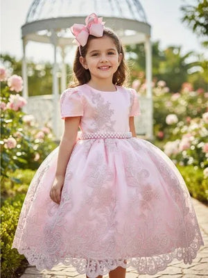 Vestido Infantil Enjoy Bebê Rosa Bebê Realeza Rendado