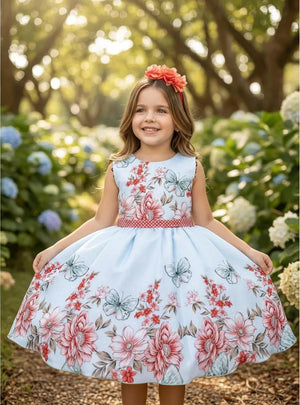 Vestido Infantil Estampado Floral Miss Cherry + Tiara