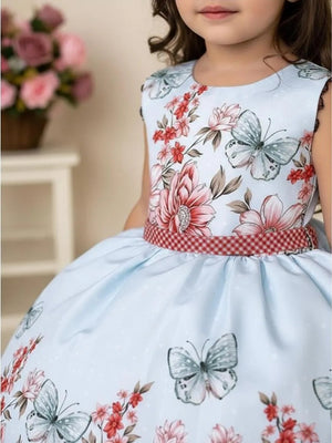 Vestido Infantil Estampado Floral Miss Cherry + Tiara