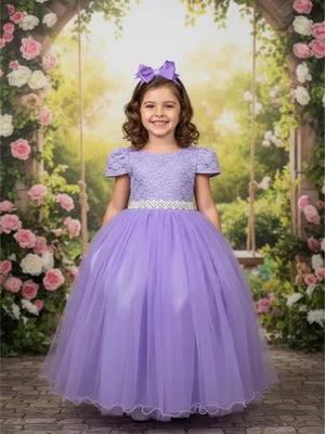 Vestido Enjoy Longo Laura Lilas Rendado