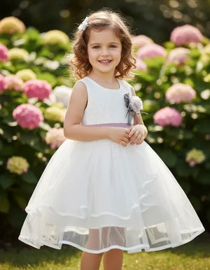 Vestido Infantil Branco Com Flor Lateral