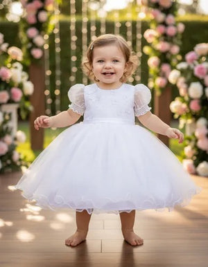 Vestido Marie Bebê Rendado Aplique Borboleta Branco