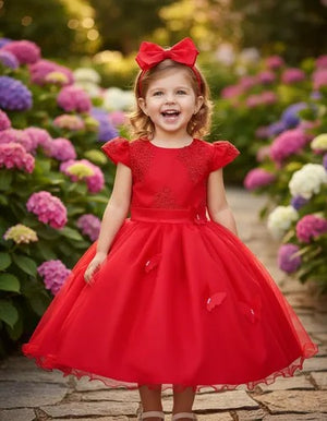 Vestido De Festa Renda e Tule com Borboletas