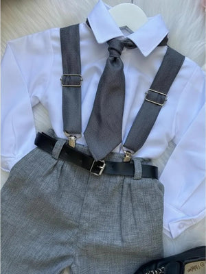 Conjunto Meninos Miss Cherry Rafael Suspensorio Cinza