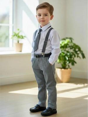 Conjunto Meninos Miss Cherry Rafael Suspensorio Cinza