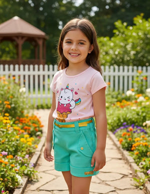 Conjunto Shorts Abinha+ Camiseta (a estampa da camiseta pode variar)