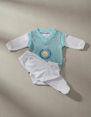 Conjunto Para Bebe Menino 3 Peças Branco com Azul