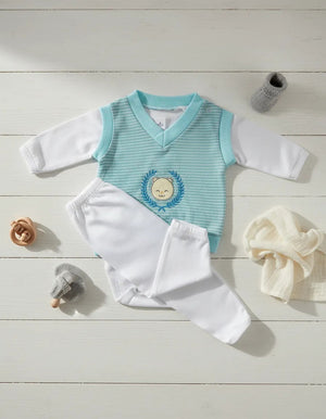 Conjunto Para Bebe Menino 3 Peças Branco com Azul