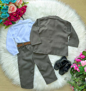 Conjunto Miss Cherry Social Terno - Blaizer e Calça Listrado Matheus Verde Milita