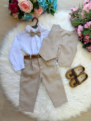 Conjunto Miss Cherry Colete Davi Bege - Marrom Claro