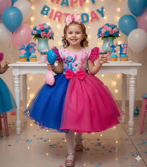 Vestido Tematicos Ysa Kids Lilo Stitch Pink e Azul com Led