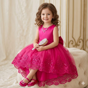Vestido De Tule e Barra Bordada pink