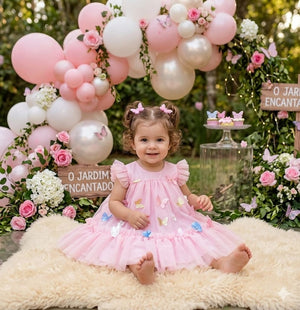 Vestido Vila Lele Jardim das Borboletas Baby Liz Rosa Bebe