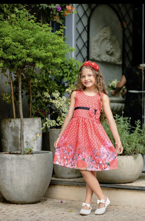 Vestido Infantil Floral Vermelho De Coração Branco