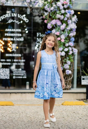 Vestido Infantil Estampado Azul