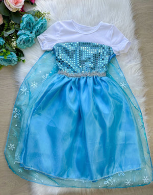 Vestido Fantazia Frosen Com Capa
