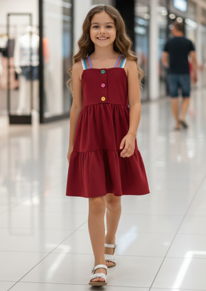 vestido Vermelho com Alças Coloridas