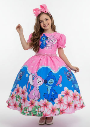 Vestido Infantil Stitch e Angel Tematico de Luxo