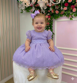Vestido Marie Lilás Bolinhas