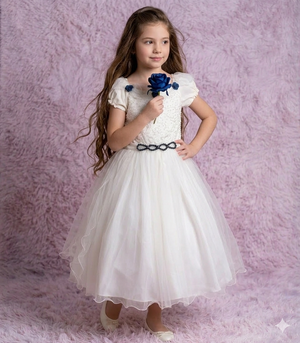 Vestido Lorenzetti Longo Off Detalhes Azul Marinho