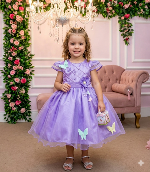 Vestido Marie Lilás Jardim Encantado Flores