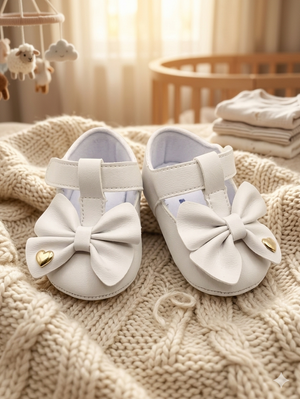 Sapatilha de Bebê Branco Feminino com Laço e Detalhe de Coração