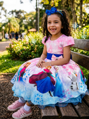 Vestido Infantil Temáticos da Gigi Frozen Rosa