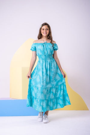 Vestido Longo Lastex Verde Água