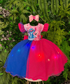 Vestido Tematicos Ysa Kids Lilo Stitch Pink e Azul com Led