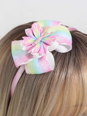 tiara infantil menina com laço e jardim encantado.