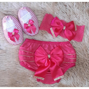 Kit Calcinha Bunda Rica Bebê Tapa Fralda Tiara E Sapainho