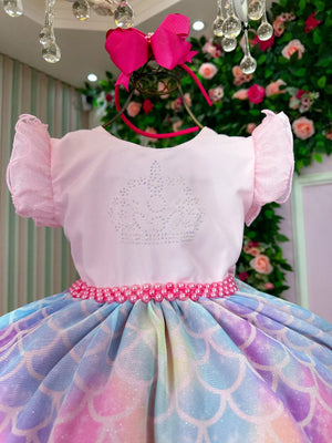 Vestido Ysa Kids Tematico Sereia - Fundo do Mar Rosa