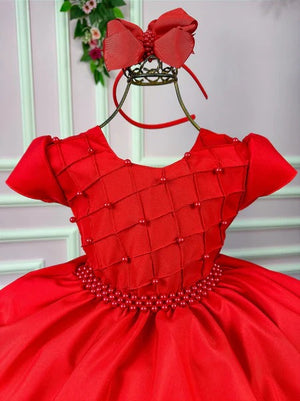 Vestido Ysa Kids Vermelho Peito Perolas