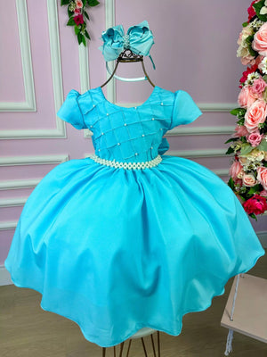 Vestido Ysa Kids Azul Tiffany Peito Perolas