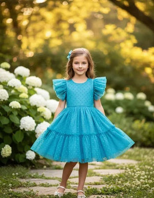 Vestido Infantil 2 Maria  De Poa Azul Tiffany